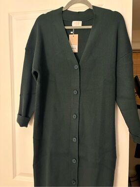 reCollection Brand Button Cardigan Sweater Dress in Deep Green size M